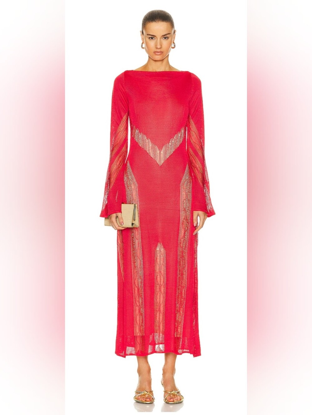 Cult Gaia Sheer Panel Long-Sleeve Maxi Dress in Red